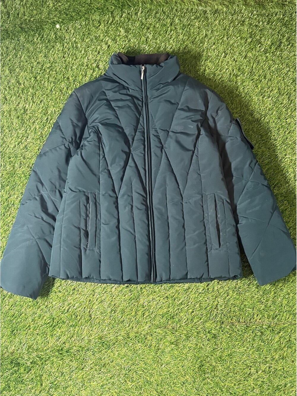 Vintage Larry Levine 100% Down Puffer Jacket Dark Green Polyester Womens M